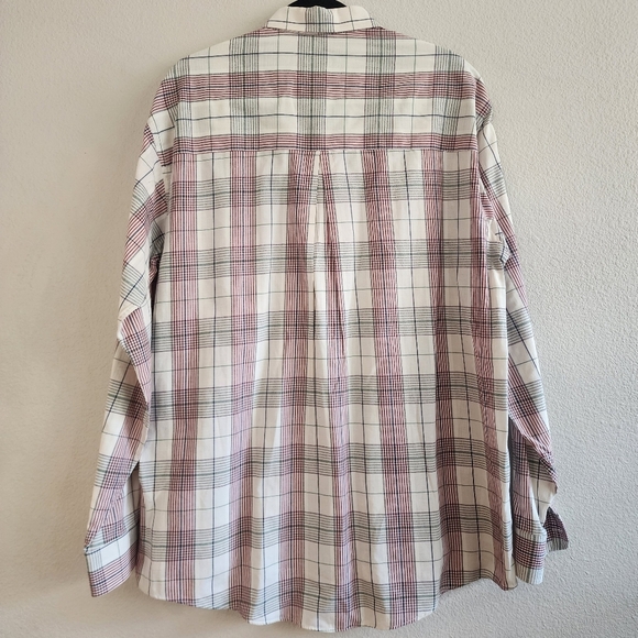 Burberry Mens Button Up Shirt Long Sleeve Plaid Collared Preppy White Red Size L - Picture 2 of 8